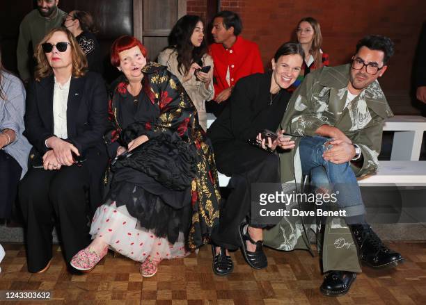 Sarah Mower, guest, Jo Ellison and Dan Levy attend the S.S. Daley show during London Fashion Week September 2022 at St Pancras Renaissance Hotel on...