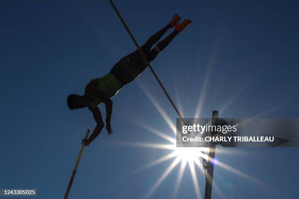 France's Baptiste Thiery competes in the men's pole vault event of Toulouse Capitole Perche, in Toulouse on September 17, 2022.