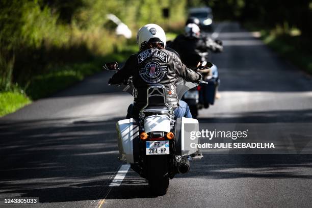 Biker rides during a gathering of "Paris Sud Est chapter France" Harley Davidson motorcycles' owners in Villiers-sur-Marne, eastern Paris, on...