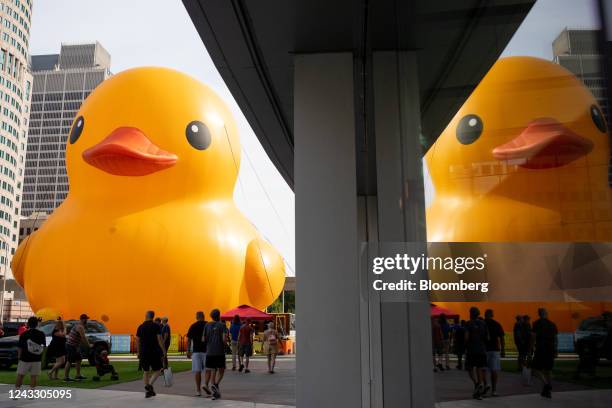 Foot rubber duck outside the 2022 North American International Auto Show in Detroit, Michigan, US, on Saturday, Sept. 17, 2022. The Detroit auto show...