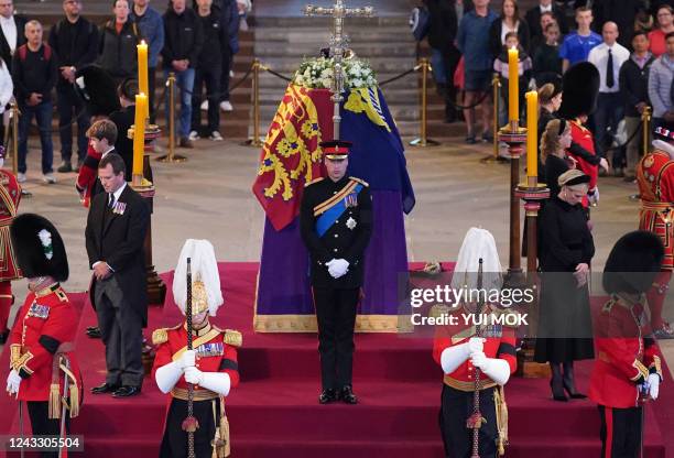 Queen Elizabeth II 's grandchildren Britain's Prince William, Prince of Wales, Peter Phillips, James, Viscount Severn, Britain's Princess Eugenie of...