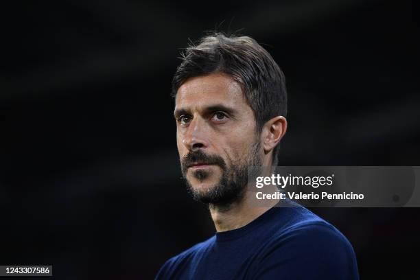 Sassuolo head coach Alessio Dionisi looks on during the Serie A match between Torino FC and US Sassuolo at Stadio Olimpico di Torino on September 17,...