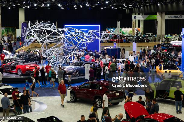 Attendees during the 2022 North American International Auto Show in Detroit, Michigan, US, on Saturday, Sept. 17, 2022. The Detroit auto show returns...