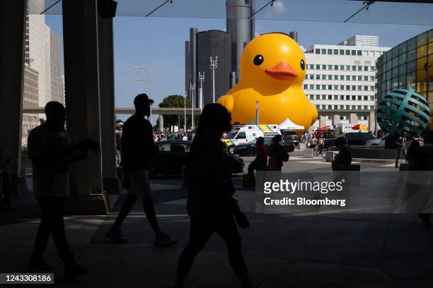 Foot rubber duck outside the 2022 North American International Auto Show in Detroit, Michigan, US, on Saturday, Sept. 17, 2022. The Detroit auto show...