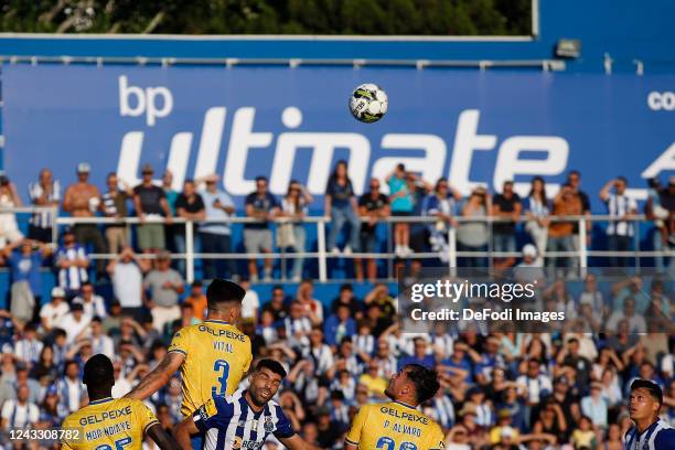 Bernardo Vital of Estoril Praia, Mehdi Taremi of FC Porto battle for the ball during the Liga Portugal Bwin match between GD Estoril and FC Porto at...