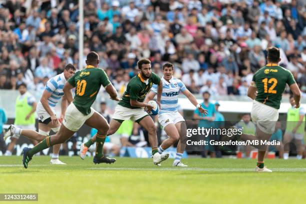 Jaden Hendrikse of South Africa in action the Rugby Championship game between Argentina and South Africa at Estadio Libertadores de AmÈrica on...