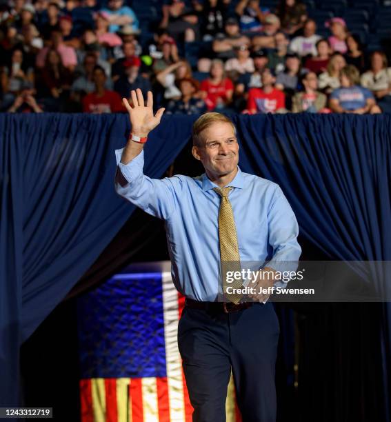 Rep. Jim Jordan speaks to supporters at a Save America Rally at the Covelli Centre on September 17, 2022 in Youngstown, Ohio. Republican Senate...