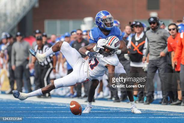 Wide receiver Ajay Smith of the UT Martin Skyhawks hits the ground hard after a failed pass reception during second half action against the Boise...