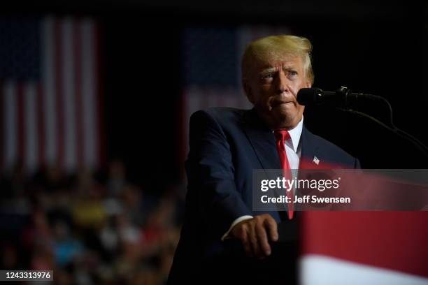 Former President Donald Trump speaks at a Save America Rally to support Republican candidates running for state and federal offices in the state at...