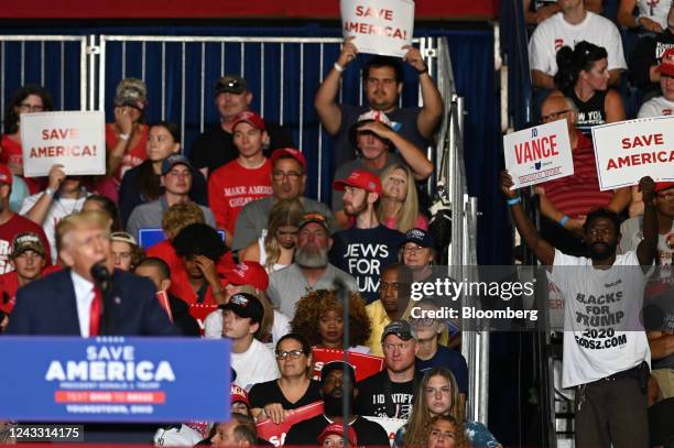 Supporters of Former US President Donald Trump cheer during a rally in Youngstown, Ohio, US, on Saturday, Sept. 17, 2022. The 2022 election season...