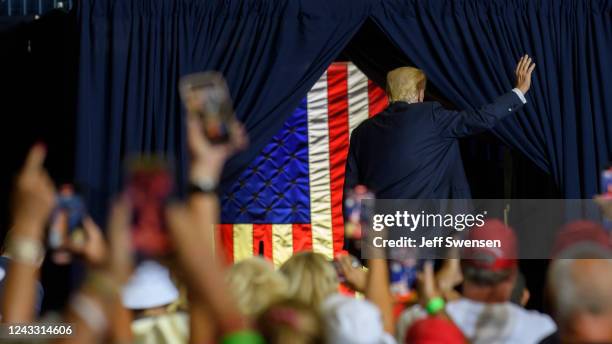 Former President Donald Trump speaks at a Save America Rally to support Republican candidates running for state and federal offices in the state of...