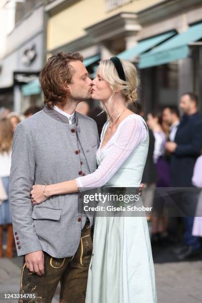 Otto Sauer, Caroline Winberg during the annual Wiesn opening event Breakfast at Tiffany at Tiffany store on September 17, 2022 in Munich, Germany.