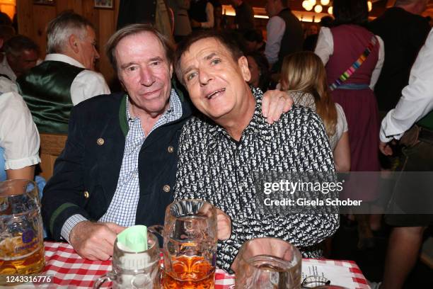 Guenter Netzer and Photographer and artist Andreas Gursky during the opening day of the 187th Oktoberfest at Schützenfestzelt Theresienwiese on...