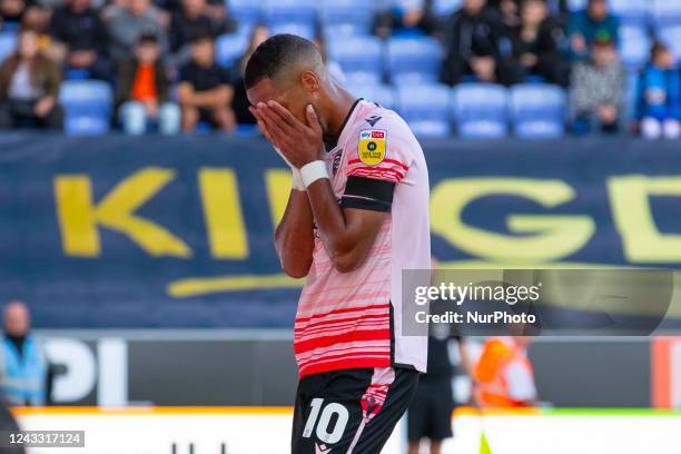 Thomas Ince of Reading FC looks dejected after missing a chance at goal during the Sky Bet Championship match between Wigan Athletic and Reading at...