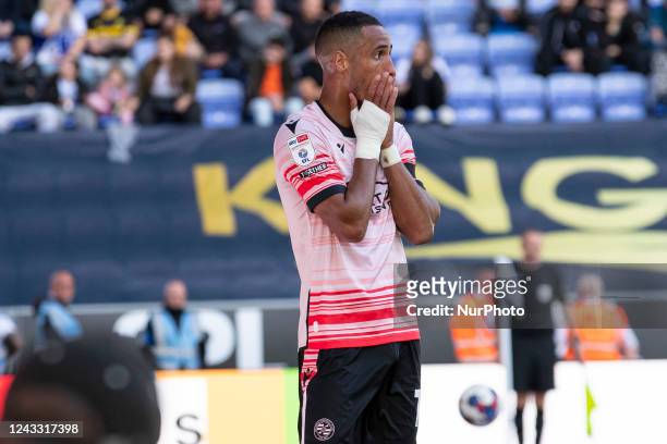 Thomas Ince of Reading FC looks dejected after missing a chance at goal during the Sky Bet Championship match between Wigan Athletic and Reading at...