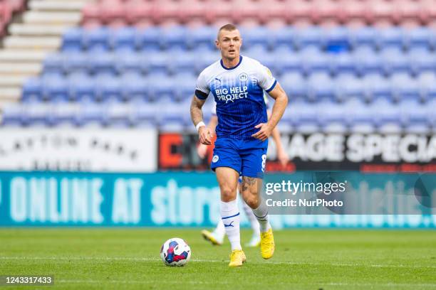 Max Power of Wigan Athletic during the Sky Bet Championship match between Wigan Athletic and Reading at the DW Stadium, Wigan on Saturday 17th...