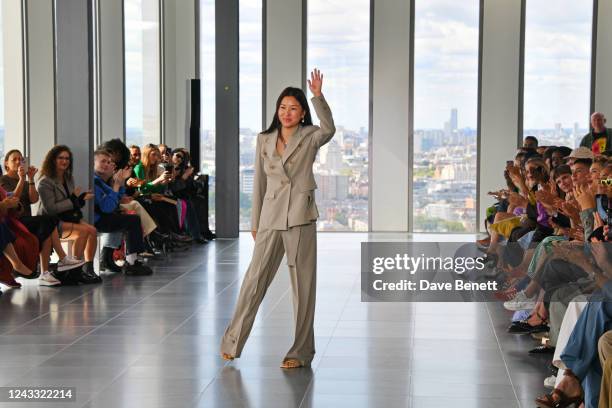 Rejina Pyo walks the runway at the Rejina Pyo show during London Fashion Week September 2022 on September 18, 2022 in London, England.