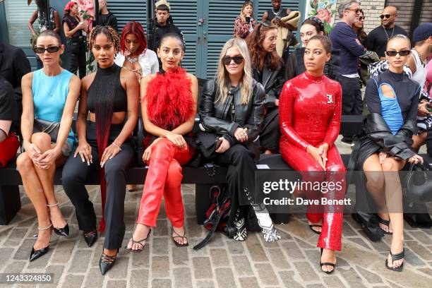 Eleanor Calder, IAMDDB, Banita Sandhu, guest, Cush Jumbo and Josie Lane attend the David Koma SS23 show during London Fashion Week September 2022 on...