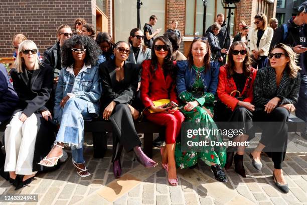 Laura Ingham, Deborah Ababio, Donna Wallace, guest, CEO of the British Fashion Council Caroline Rush, Tania Fares and Narmina Marandi attend the...