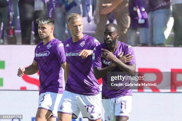 Jonathan Ikoné Nanitamo of ACF Fiorentina celebrates after scoring a goal during the Serie A match between ACF Fiorentina and Hellas Verona at Stadio...