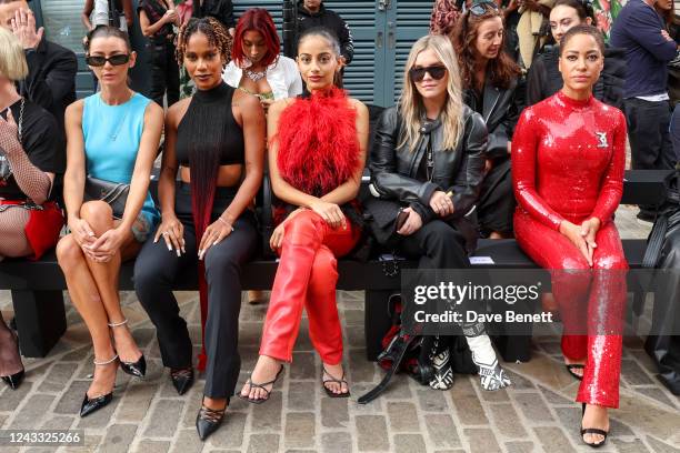 Eleanor Calder, IAMDDB, Banita Sandhu, guest and Cush Jumbo attend the David Koma SS23 show during London Fashion Week September 2022 on September...