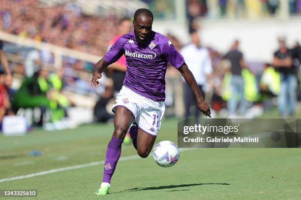 Jonathan Ikoné Nanitamo of ACF Fiorentina in action during the Serie A match between ACF Fiorentina and Hellas Verona at Stadio Artemio Franchi on...