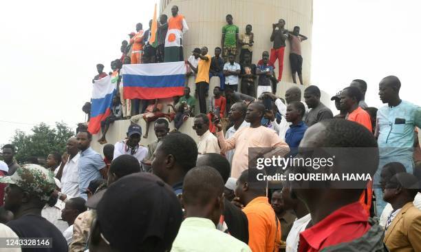 People demonstrate against French military presence in Niger on September 18, 2022 in Niamey. - French forces first intervened in the Sahel's...