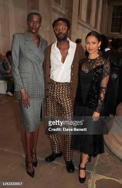Sheila Atim, Omari Douglas and Gugu Mbatha-Raw attend the ERDEM show during London Fashion Week September 2022 at The British Museum on September 18,...