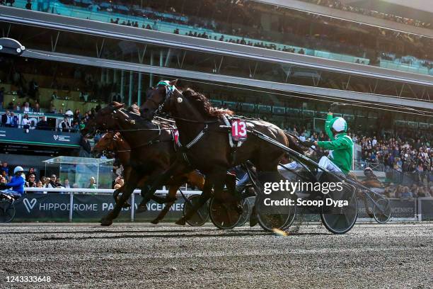 Benoit ROBIN driving HUSSARD DU LANDRET during the Meeting of Vincennes at Hippodrome De Vincennes on September 18, 2022 in Paris, France.