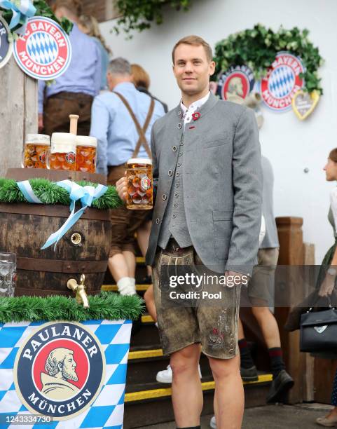 Manuel Neuer of FC Bayern Muenchen attends the Oktoberfest at Kaefer Wiesenschaenke tent at Theresienwiese on September 18, 2022 in Munich, Germany.