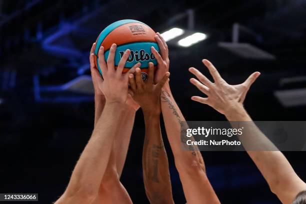 Players vie to rebound the ball during the Kondrashin and Belov Cup final match between CSKA Moscow and Zenit St. Petersburg on September 18, 2022 at...