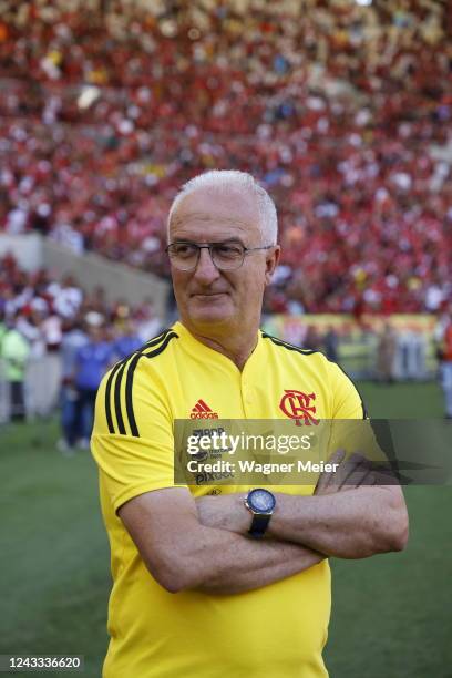 Dorival Junior, coach of Flamengo, looks on during a match between Flamengo and Fluminense as part of Brasileirao 2022 at Maracana Stadium on...