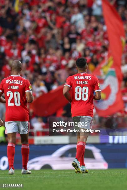 Goncalo Ramos of SL Benfica celebrates scoring SL Benfica third and his second goal during the Liga Portugal Bwin match between SL Benfica and CS...