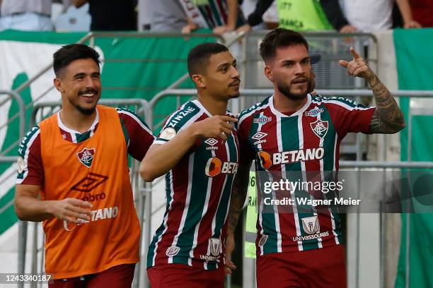 Nathan of Fluminense celebrates after scoring the second goal of his team during a match between Flamengo and Fluminense as part of Brasileirao 2022...