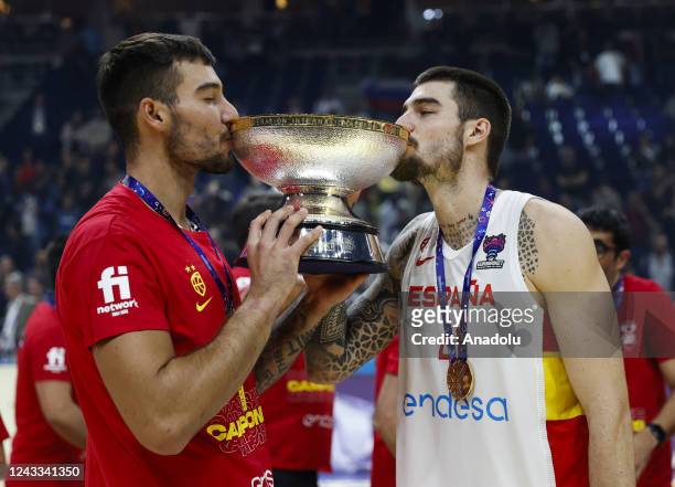 Players of Spain celebrate becoming EuroBasket 2022 champions after beating France 88-76 in the EuroBasket 2022 final match between Spain and France...