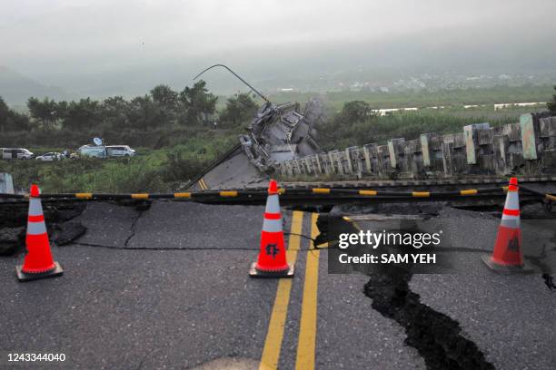 View of the collapsed Kaoliao bridge in eastern Taiwan's Hualien county on September 19 following a 6.9 magnitude earthquake on September 18.