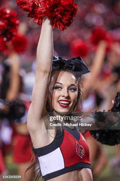 Louisville Cardinals cheerleader is seen during the game against the Florida State Seminoles at Cardinal Stadium on September 16, 2022 in Louisville,...