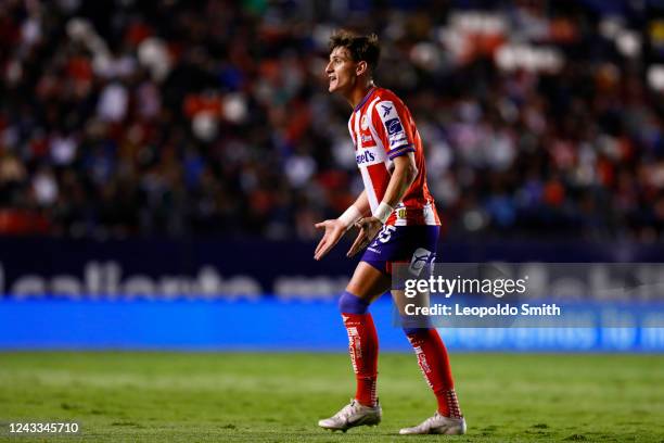 Facundo Waller of Atletico San Luis reacts during the 15th round match between Atletico San Luis and Pachuca as part of the Torneo Apertura 2022 Liga...