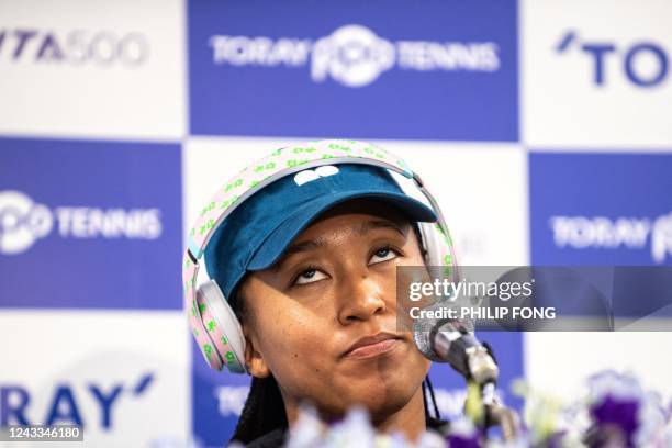 Naomi Osaka of Japan attends a press conference at the start of the Pan Pacific Open tennis tournament in Tokyo on September 19, 2022.