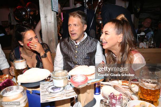 Amira Pocher, Oliver Pocher, Alessandra Meyer-Woelden during the Almauftrieb as part of the Oktoberfest 2022 at Kaefer-Schänke tent at Theresienwiese...