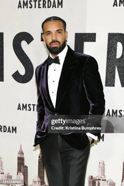 Drake at the world premiere of "Amsterdam" held at Alice Tully Hall on September 18, 2022 in New York City