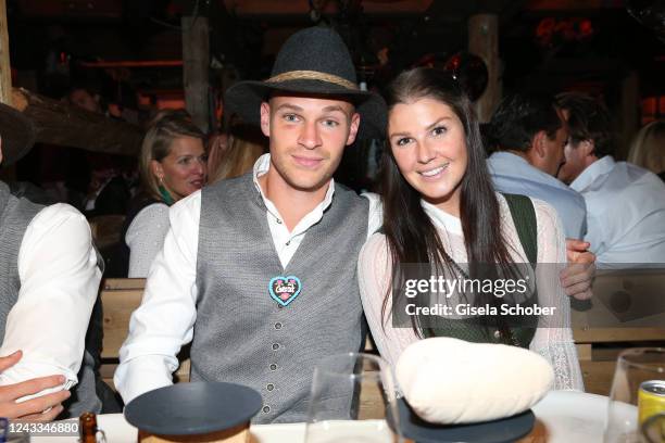 Bayern soccer playerJoshua Kimmich and his wife Lina Kimmich during the Almauftrieb as part of the Oktoberfest 2022 at Kaefer-Schänke tent at...