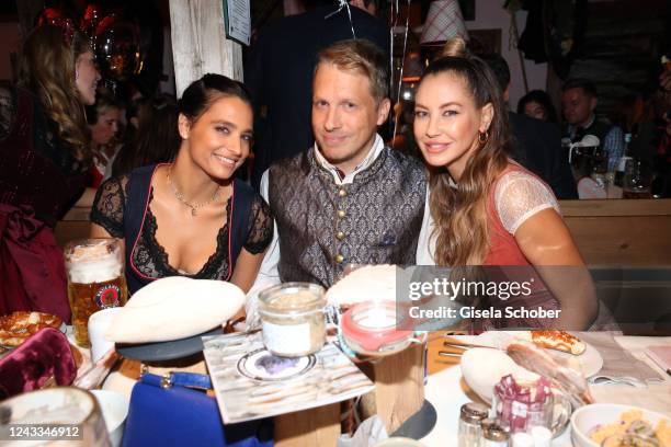 Amira Pocher, Oliver Pocher, Alessandra Meyer-Woelden during the Almauftrieb as part of the Oktoberfest 2022 at Kaefer-Schänke tent at Theresienwiese...