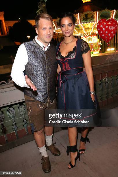 Oliver Pocher, Amira Pocher during the Almauftrieb as part of the Oktoberfest 2022 at Kaefer-Schänke tent at Theresienwiese on September 18, 2022 in...