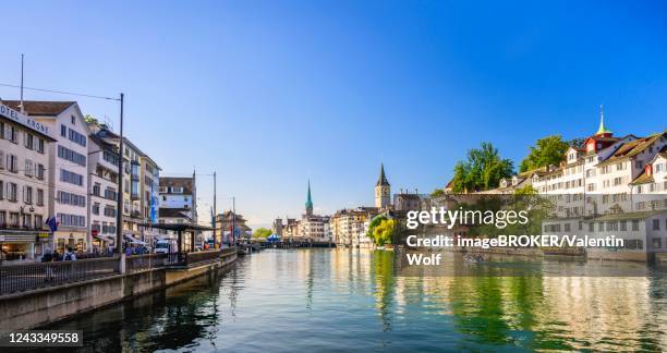 view of the lindenhof quarter with schipfe and the river limmat, zurich old town, zurich, canton zurich, switzerland - limmat stock-fotos und bilder