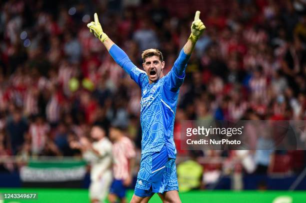 Thibaut Courtois during La Liga match between Atletico de Madrid and Real Madrid at Civitas Metropolitano on September 18, 2022 in Madrid, Spain.