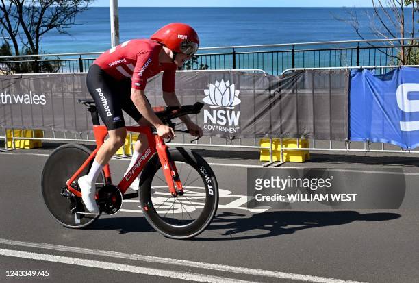 Denmark's Carl-Frederik Bevort competes in the men's under-23 individual time trial cycling event at the UCI 2022 Road World Championship in...