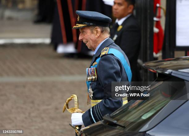 Prince Edward, Duke of Kent arrives for the State Funeral of Queen Elizabeth II at Westminster Abbey on September 19, 2022 in London, England....