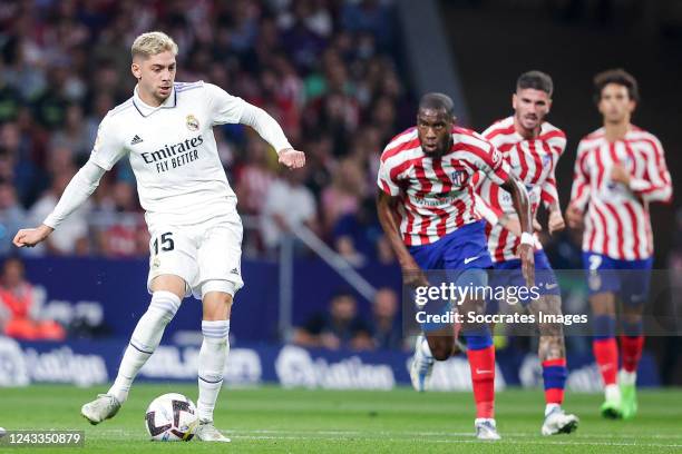 Fede Valverde of Real Madrid during the La Liga Santander match between Atletico Madrid v Real Madrid at the Estadio Civitas Metropolitano on...