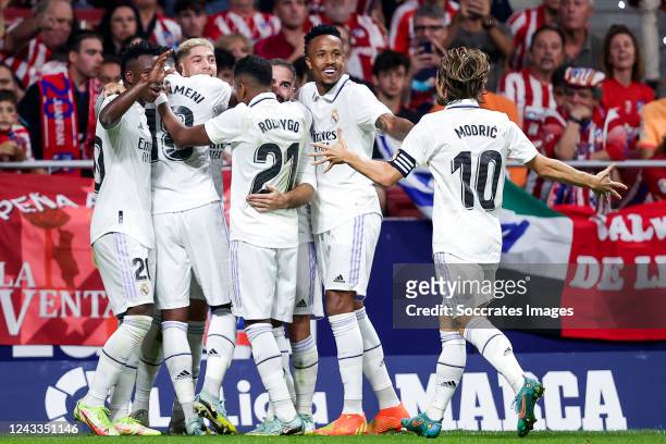Fede Valverde of Real Madrid celebrates goal 0-2 with Vinicius Junior of Real Madrid, Rodrygo Silva de Goes of Real Madrid, Dani Carvajal of Real...